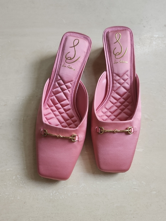 Sam Edelman Shoes - New! Sam Edelman Satin Pink Slide Mules with Gold Bit Detail